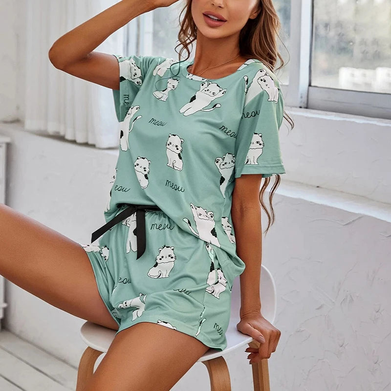 Cute printed one set sleepwear