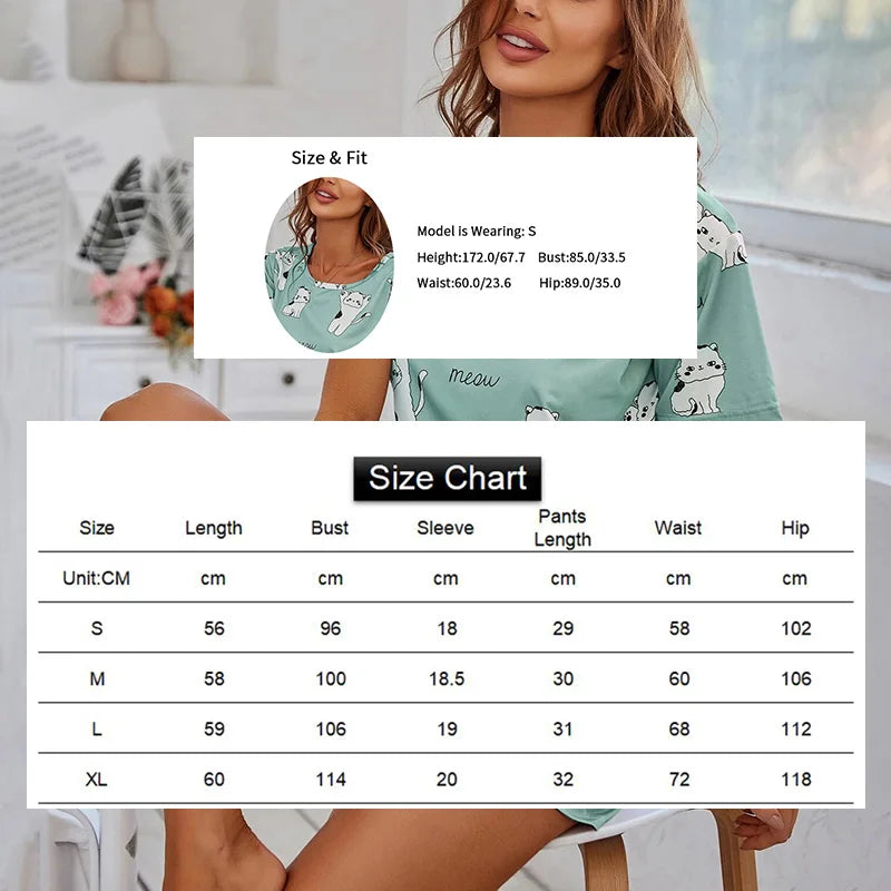 Cute printed one set sleepwear