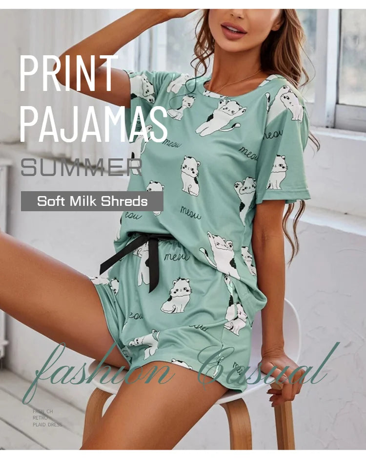 Cute printed one set sleepwear