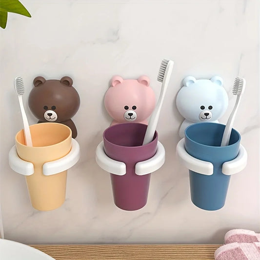 Cute wall-mounted bear toothbrush holder